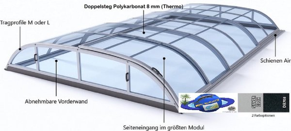 ÜBERDACHUNG Modell DALAS THERMO, ANTHRAZIT Elox, mit Thermoglas, Typ A (Pool max 6,35 m x 3,65 m)