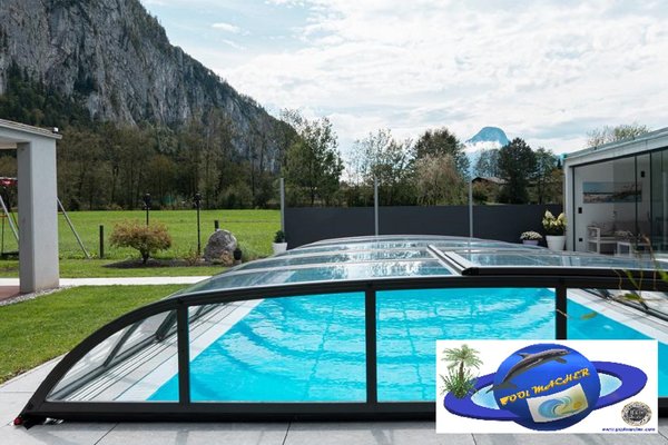 ÜBERDACHUNG Modell DALAS Clear ,ANTHRAZIT Elox, mit Klarglas, Typ B (Pool max 8,5 m x 4,64 m)