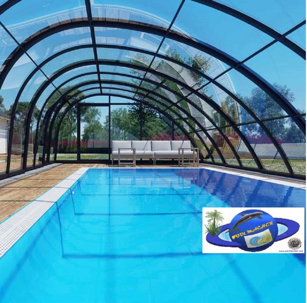 Überdachung Modell MONACO THERM, ANTHRAZIT Elox, Typ "B" Pool bis 8,5 x 4,4 m