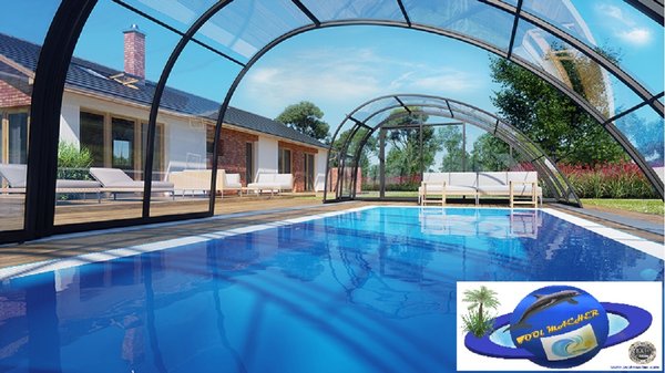 Überdachung Modell MONACO CLEAR, ANTHRAZIT Elox, Typ "C" Pool bis 10,6 x 5,26 m