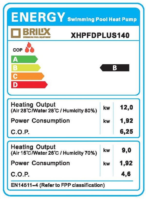 BRILIX, Wärmepumpe XHPFD PLUS 140 | 12,0 kW | Becken bis 60m³