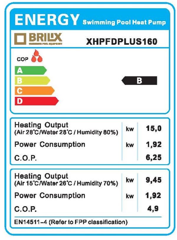 BRILIX, Wärmepumpe XHPFD PLUS 160 | 15,0 kW | Becken bis 80m³