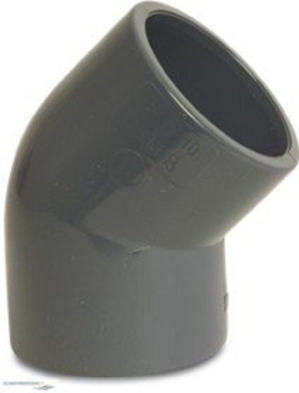 PVC-U WINKEL 45° mit Klebemuffen Grau| Di ab  Ø 12 bis Ø 160 mm| Klasse PN16